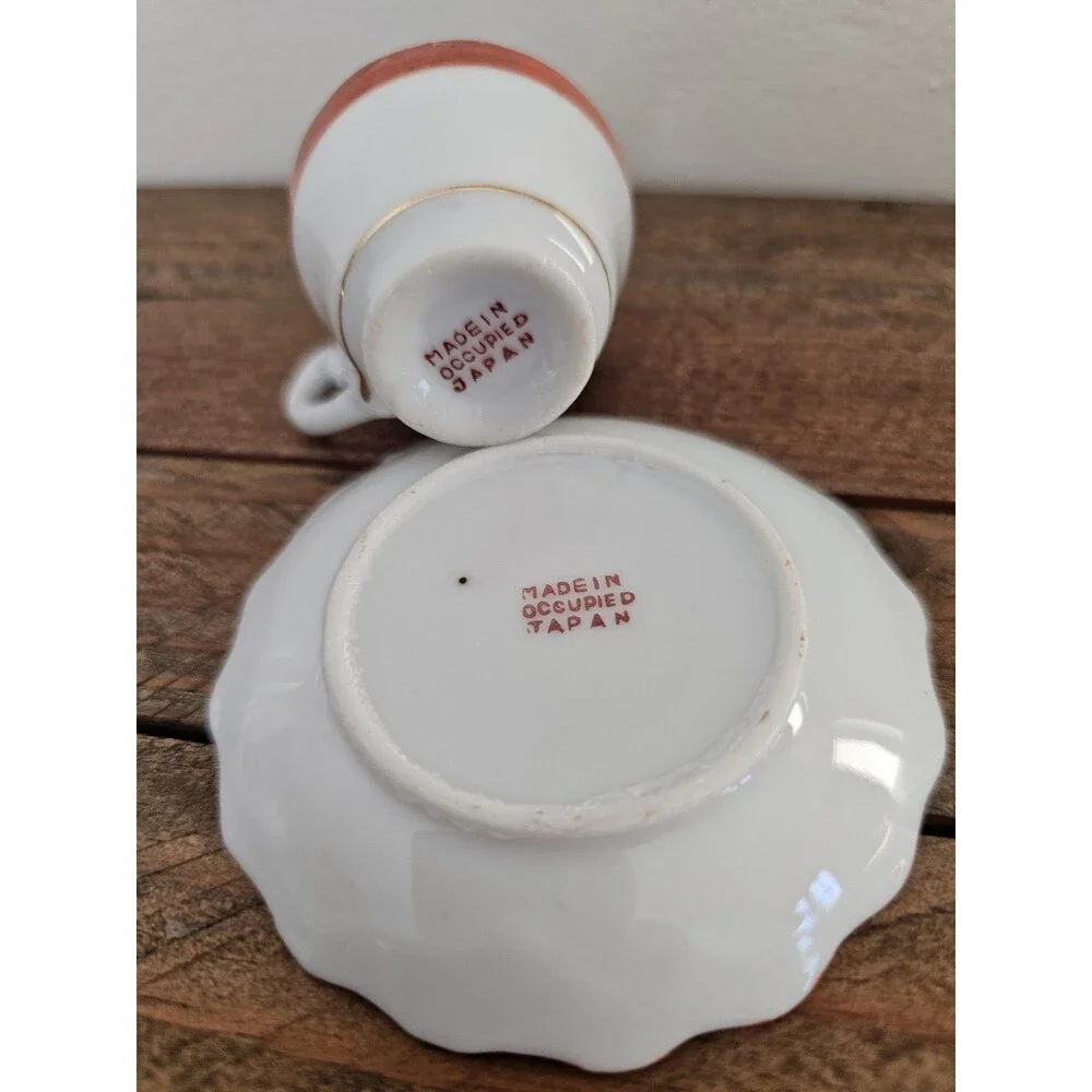 Vintage Miniature Cup And Saucer Floral Design Made In Occupied Japan